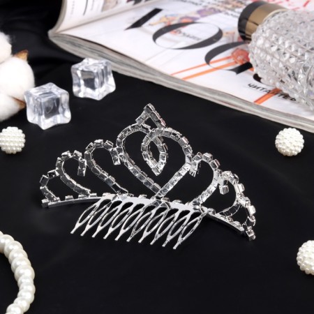 Hair diadem "Medea" heart greatness, 10 × 4.5 cm, silver-1