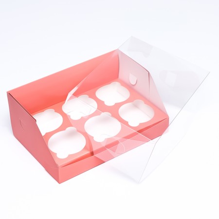 Confectionery folding box for 6 cupcakes 23.5 x 16 x 10, pink-3