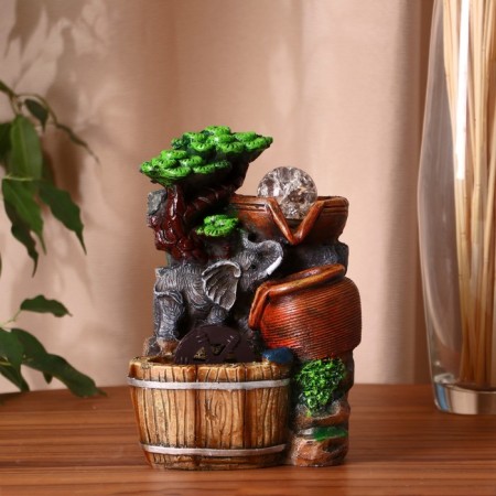 Fountain "Elephant under a tree, a jug and a barrel" 10x14x19 cm (with backlight)