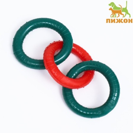 Chewing toy "Always together!", TPR, 3 rings of 8 cm, green/orange