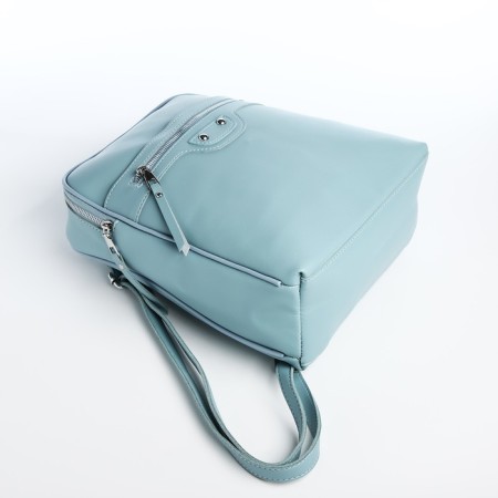 Women's backpack made of artificial leather with lightning, 3 pockets, blue color-4