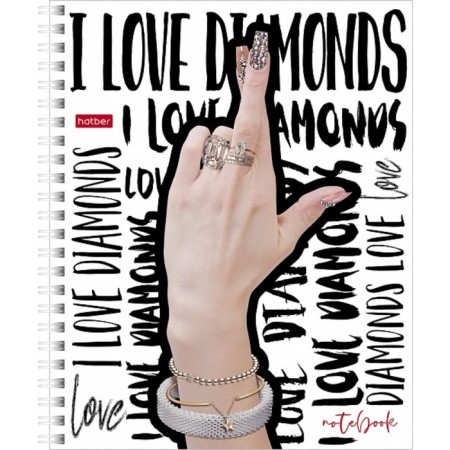 Notebook of 48 sheets in a cage on the crest I love diamonds, cover coated cardboard, an offset block 65g/m2, mix
