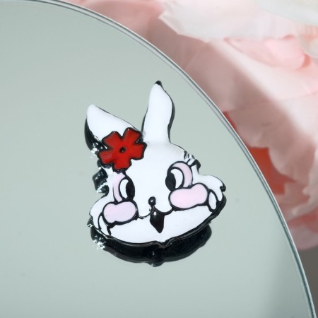 Brooch "Rabbit" Rush cheeks, red-white color in ferrous metal-1