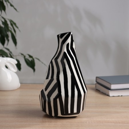 VAZA Ceramics Table "Picasso" (manual painting) checkmarks, 26x11.5 cm, black and white