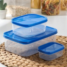 A set of food rectangular fodder containers, 3 pcs: 150 ml, 500 ml, 1.2 l, blue color