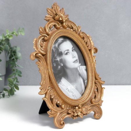 Photo frame Polystone 10x15 cm "forget -me -nots in the leaves" gold 18x28 cm-1