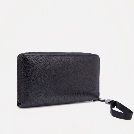 Male purse with zipper, department for bills, for maps, for coins, black color-1
