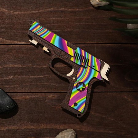 Wooden souvenir "Rezin -shot, rainbow lines" + 4 elastic bands-1