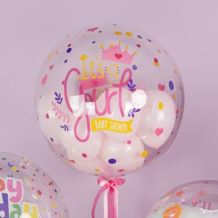 Шар полимерный с клапаном 18" Deco Bubble, «Это девочка», прозрачный, кристалл, 1 шт. в уп.-1