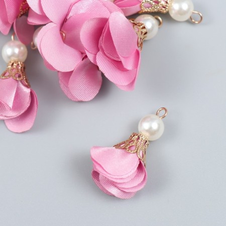 Decor for creativity Textile "Flower with a pearl. Orchid" set 10 pcs 2.5 cm