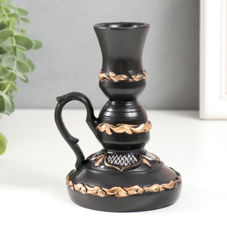 Polystone candlestick "Lamp with a flowering pattern" D-3 cm, black 10x9x13.5 cm-2