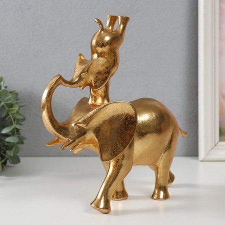 Polystone souvenir "Elephant with an elephant on the back - gymnastics" Gold 25x9x23.5 cm-3