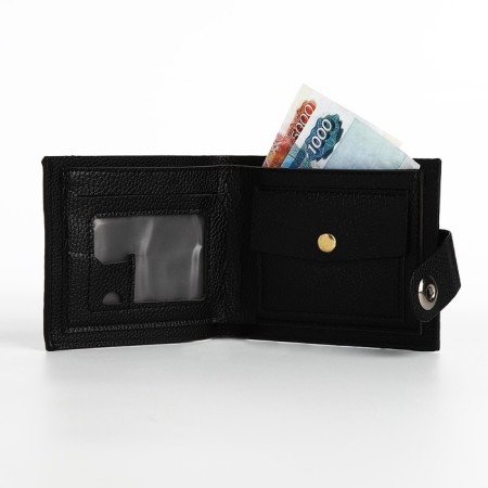 Male purse on a magnet, department for bills, cards, coins, black color-4