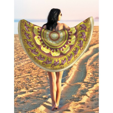 Pareo and beach rug "Yellow Mandala", d = 150 cm