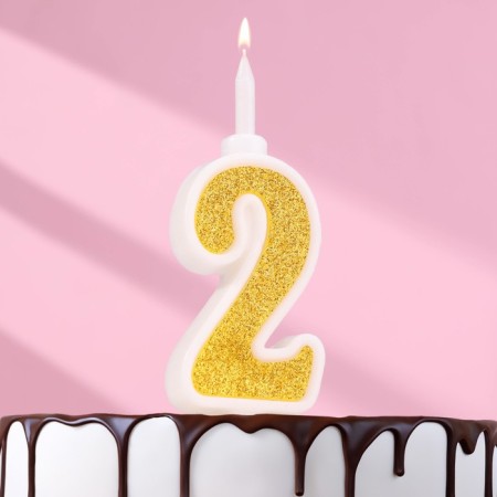 Candle for Cake "Super Blood", 10.4 cm, number "2", gold sparkle