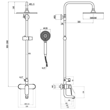 SAVOL SK-H6401 shower system, tropical shower, shower set, brass, chrome-1