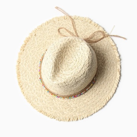Women's Summer Hat with beads Minaku centered ash, size 56-58-1