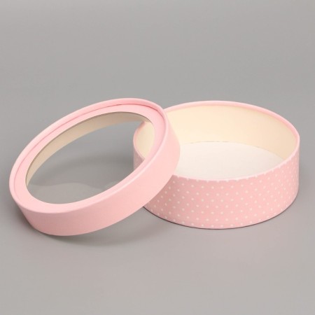 Makarun box, confectionery packaging tube with a pink window 16 x 16 x 5 cm-1