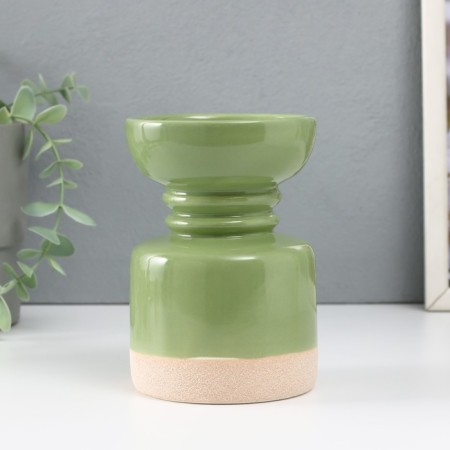Ceramics candlestick for 1 candle "Atlant" sandy green 9.3x9.3x13.5 cm-2