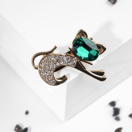 Brooch "Kit" with a bow, the color is emerald white in gold-1