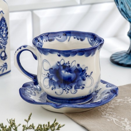 Tea couple "chamomile", gzhel, porcelain, 9x14 cm-1