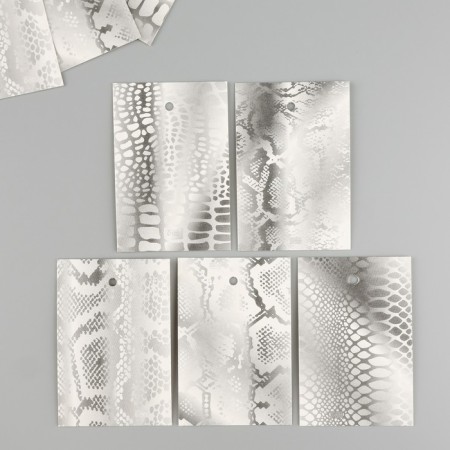 Cardboard "snake texture", silver, set of 10 pcs (5 types) 4x6 cm