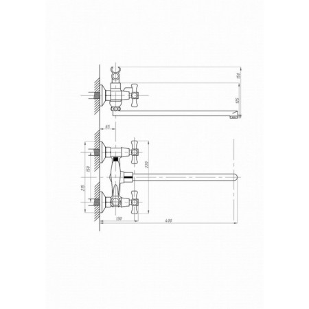 Fauzt FZS-701-07 bath mixer, two-wound, long spout, shower set, chrome-3