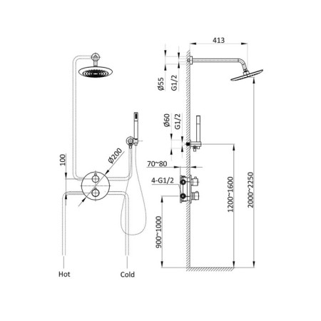 The shower system Vincea VSFW-101TMB, built-in, thermostat, tropical shower, black-3