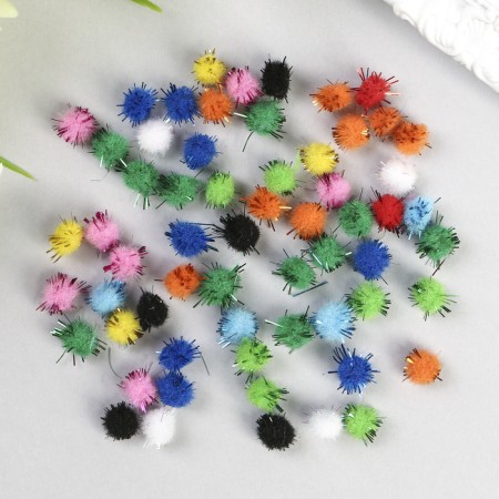 Pompons for creativity, brilliant, 10 colors, 8 mm, (set 60 pcs)