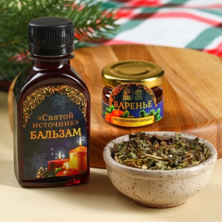 The set "Be healthy": tea 20 g, jam from pine cones 30 g, balm 100 ml.-2