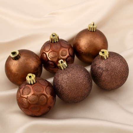 Set of balls plastic D-6 cm, 6 pcs "Morocco" brown