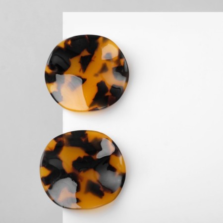 Acryl Earrings "Circle" crumpled, yellow-black color-1