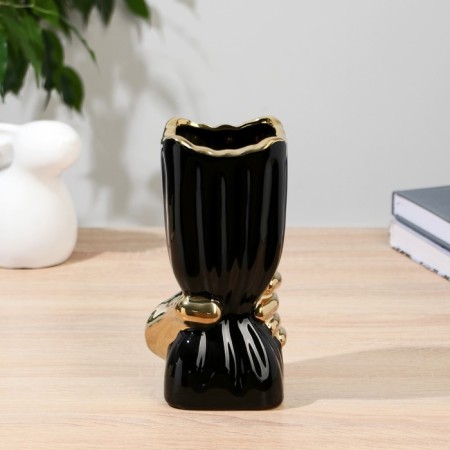 VAZ Coramics Table "Derck" stripes, D 8.5 cm H 19.5 cm, golden-black-1