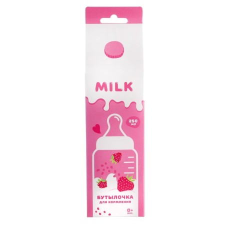 A bottle for feeding Gift "Strawberry milk", classic throat, 250 ml., 0 months, with a nipple, with handles-10