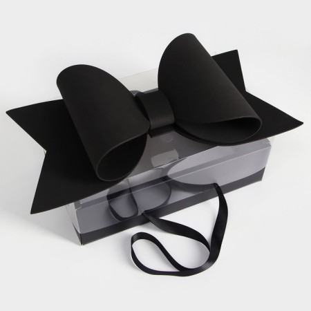 Gift box with a bow, handles and a transparent lid 35 x 21 x 15 cm black-1