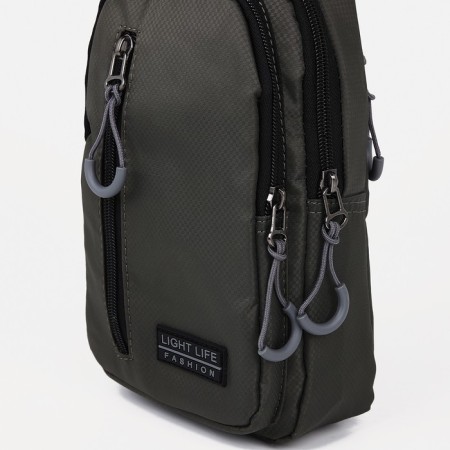 Male sling bag from textiles, headphones, green color-4