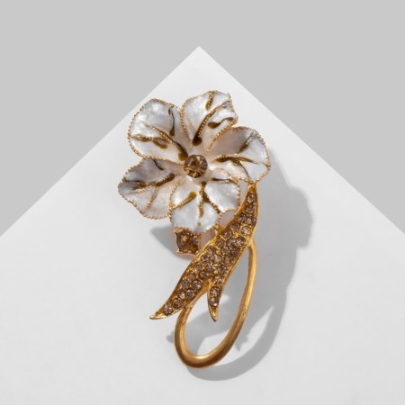 Brooch "Flower" with a loop, brown color in matte gold-2