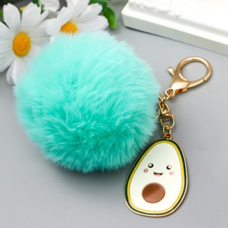 Fluffy on a ring with a carbine, a metal "avocado" bright blue 12x4.5 cm-2