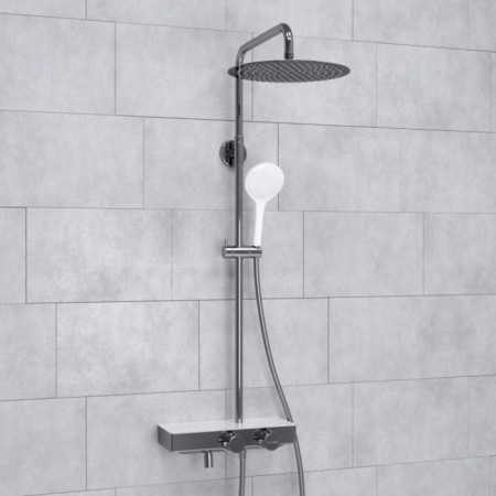 The shower system Wasserkraft A113.116.155.ch Thermo, tropical shower, thermostat, chrome/white 1011511-1