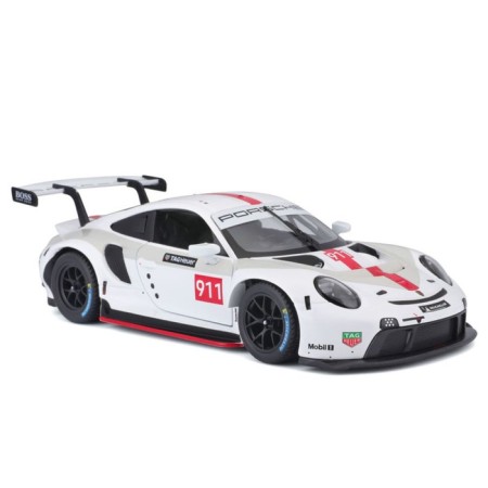 Racing machine BBURAGO Porsche 911 RSR, DIE-CAST, 1:24, White color, opening doors-1