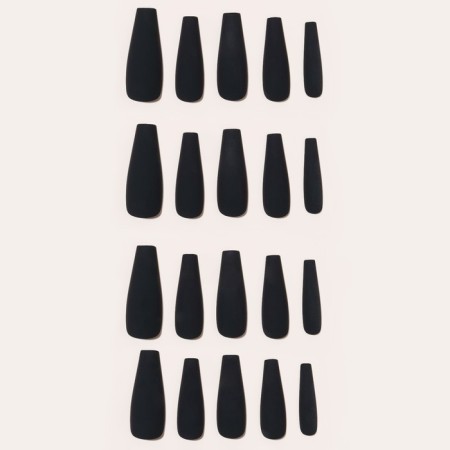 Patch nails, 24 pcs, ballerina shape, matte black color-2