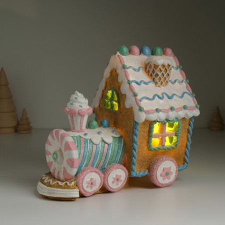 Souvenir Polystone Light "Gingerbread house train in the glaze and sugar" 21x12x18.5 cm