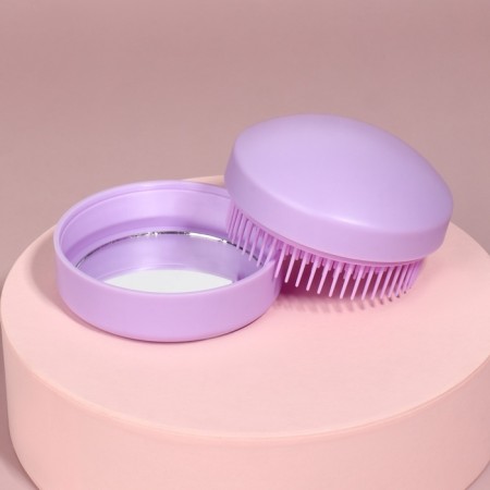 The comb is massage, round, folding, with a mirror, D = 7.5 cm, in the box, lilac color-2
