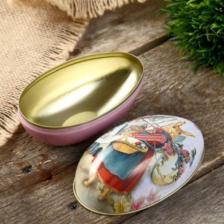 Casket Metal Egg "Bunny with a basket of painted eggs" 11x6.5x7 cm-2