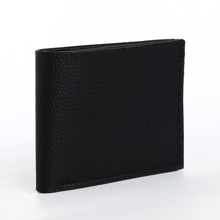 Male purse without fastening, department for maps, for bills, black color