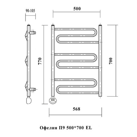 Domoterm electric heated towel rail "Ophelia", 500 x 700 mm, 9 crossbars, left, chrome-3
