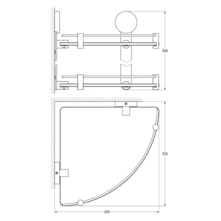 Corner shelf two -tier, width 26 cm, matte glass, chrome-1
