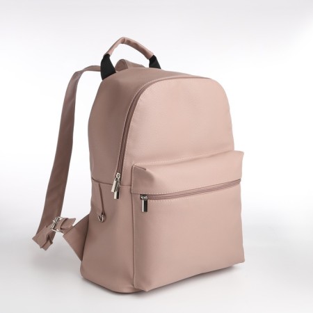 The backpack of the city Textura from eco -leather on lightning, external pocket, beige color