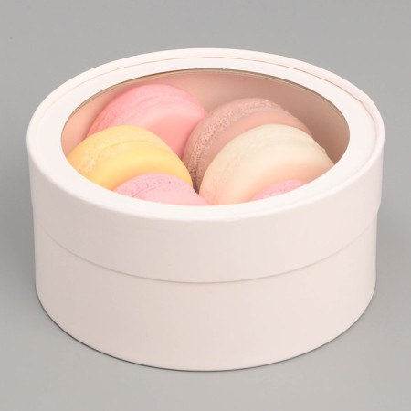 Makarun box, confectionery packaging tube with the White window, 16 x 16 x 7 cm-3