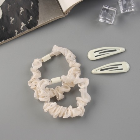 Hair Set "Gloria Shine" (2 elastic bands 5.5 cm, 2 invisibility 5 cm) Milk-1